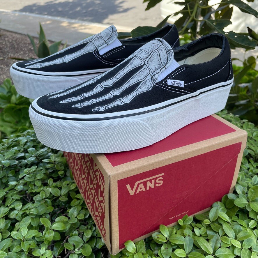 Vans Slip On Platform Shoes Skeleton Feet Halloween Stackform Vans