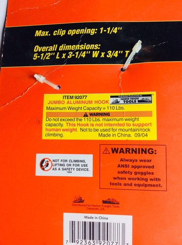 NEW JUMBO ALUMINUM HOOK LATCH CUSHION GRIP SPRING LOADED CARRY TOOLS ITEMS - Picture 3 of 3