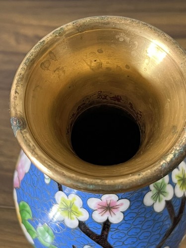 Vintage Antique Small Chinese Cloisonne Vase blue Floral Design - 第 3/8 張圖片