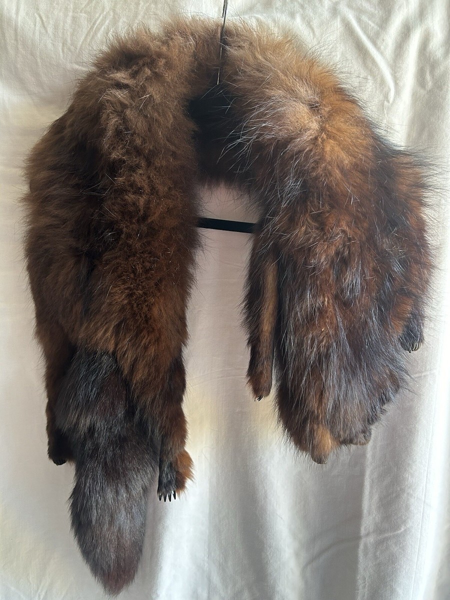 VTG FOX Fur Scarf Head to Tail Original Drape Stole 46” Long