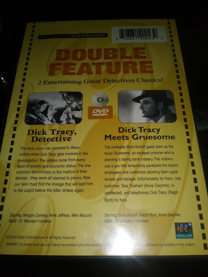 Dick Tracy Double Feature: Dick Tracy Detective/Meets Gruesome DVD ...