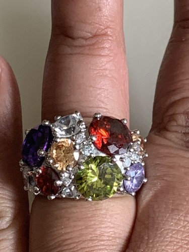 Vintage Signed NVC Colorful Rhinestone Gemstone Cocktail Ring Size 8 - Picture 3 of 11