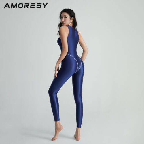 AMORESY Damen Sexy Smooth Overalls Einteiler Wetlook Catsuit Yoga Sport Jumpsuit - Bild 9 von 23