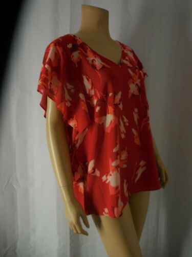HALSTON Blouse Shirt Top size Large red floral flutter sleeves NWT - Picture 3 of 5