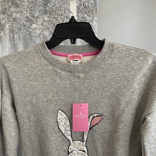 kate spade New York Embellished Bunny Sweatshirt in Gray Women’s Size XXS NWT - Picture 7 of 7