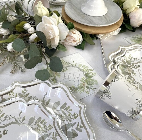 Babyparty Geschirr Oh Baby Salbeigrün Deko Partygeschirr Teller Servietten Tassen - Bild 3 von 7