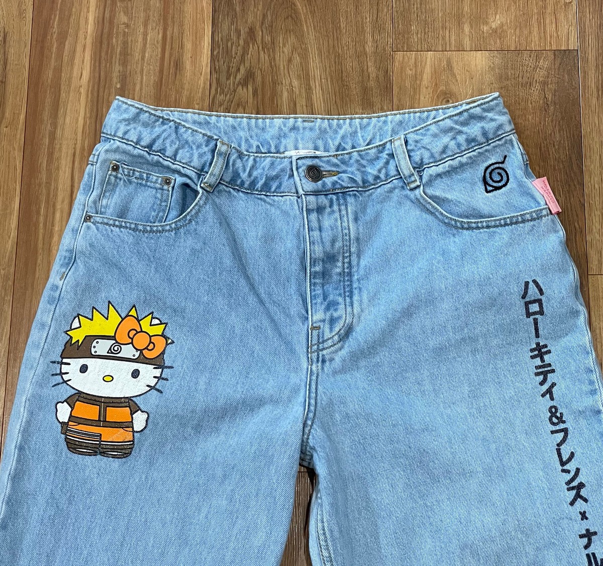 HELLO KITTY Vintage Wide Leg Anime Y2k Jeans Stonewash Blue