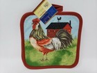 SET of 2 Fabric Printed Kitchen Potholders ROOSTER Red Barn Country Themed