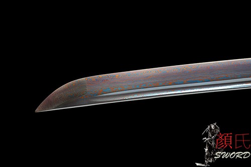 Espada práctica hoja azul Damasco plegada acero espada samurai japonesa caja gratis - Imagen 12 de 12