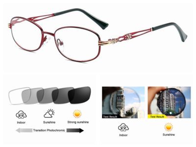 Women's Business Metal Flexible Transition Photochromic Reading Glasses UV400