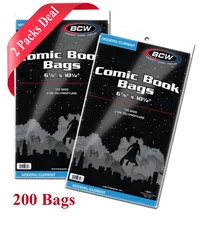 200 BCW Archival Modern Current Comic Book Bags 6 7/8x10 1/2 Collection Storage 