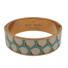 Kate Spade On The Ball Hinged Bangle Bracelet Gold-Tone Aqua Blue  White Enamel
