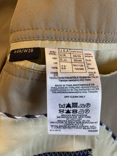 BROOKS BROTHERS Madison All Cotton Suit-Tan-Size 44R Pants 39/31 Cuffed-UNWORN - Picture 10 of 11