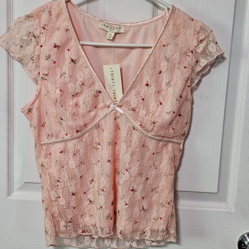 Thirty Thirty LA rosa Blumen Spitze gefüttert Junior Top Größe XL neu mit Etikett Babydoll Schleife