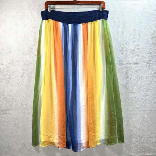 Soft Surroundings Rainbow Globetrotter Chiffon Maxi Skirt Pockets Women’s XL
