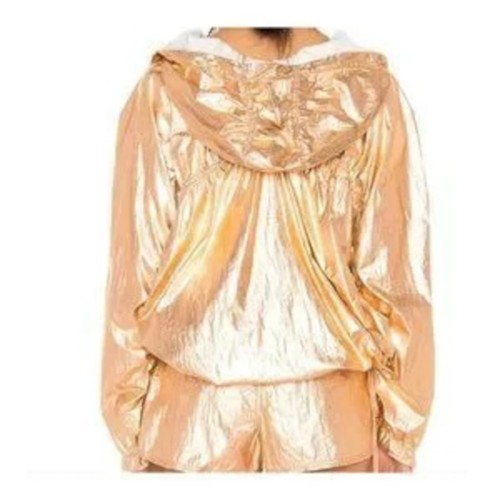 FREE PEOPLE Windjammer Oversized Metallic Jacket With Hood In Rose Gold Size S - Picture 3 of 8