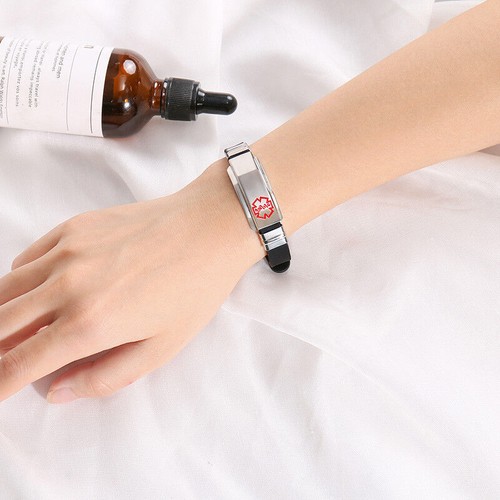 Wristband Women Men Kids Silicone Black Free Engraving Medical Alert ID Bracelet - Picture 7 of 21