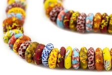 Kumasi Medley Fused Rondelle Recycled Glass Beads 14mm Ghana African Multicolor