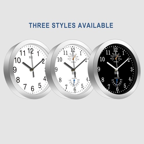 HITO 10 Zoll leise Wanduhr batteriebetrieben nicht tickend Glasabdeckung silber - Bild 2 von 8