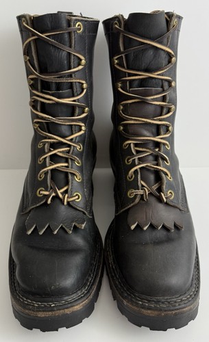 Stivali Smokejumper Vintage Bianchi Senza Marca Nero Suole Vibram Uomo Taglia 7,5 B - Foto 8 di 10