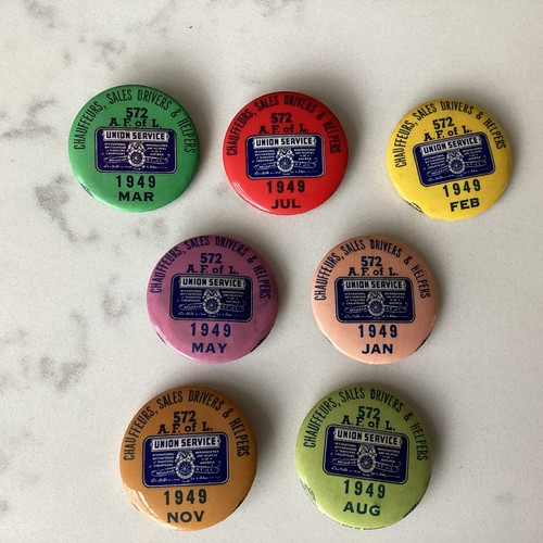 Vintage 7 Pc. 1949 Teamsters Union A.F. of L. Pinback Chauffeurs Drivers Helpers - Picture 1 of 6