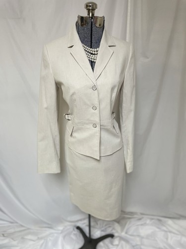 NEW Calvin Klein Skirt Suit Size 6 Two Piece Set Cotton Blend Khaki White $280 - Picture 12 of 24