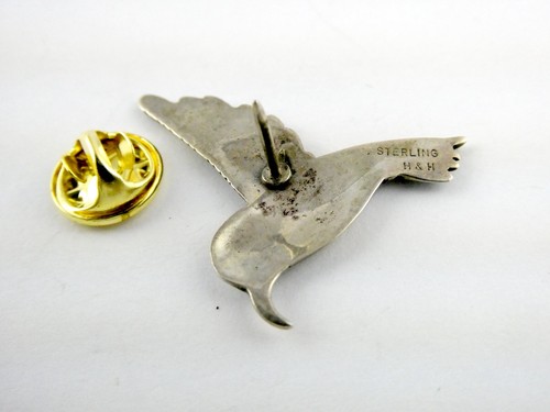 Spilla colibrì firmata vintage a mano e martello H&H in argento sterling 3,5 g 1,25 pollici - Foto 5 di 10