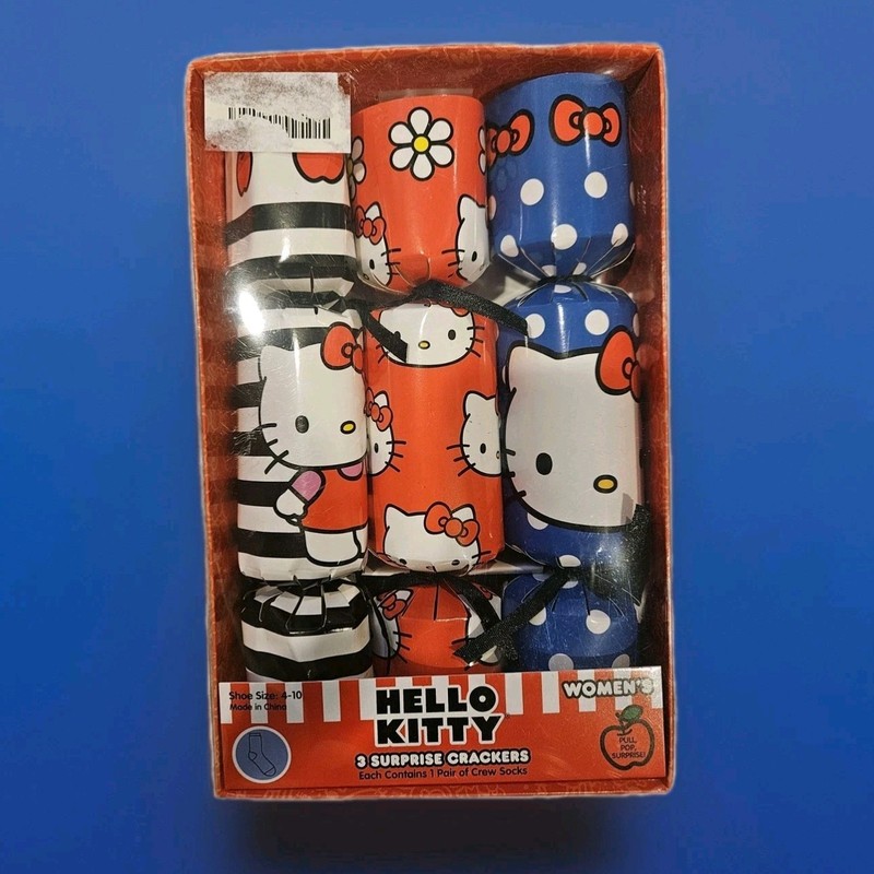 NWT Hello Kitty 3-Pack Surprise Crackers Crew Socks Ladies Shoe 4-10 Gift Kawaii