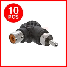 10 Pack RCA Male Plug to RCA Female Jack Right Angle Adapter 90 Degree Connector