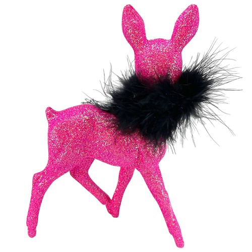 Schaller Hot Pink Glitter Female Doe Deer with Black Boa Figurine 8.75 inch New - Picture 5 of 7