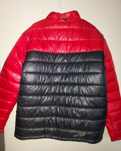 Fila Men's Puffer Jacket XXL Vintage 90s Full Zip Hidden Hood Pockets Black Red - Picture 5 of 11