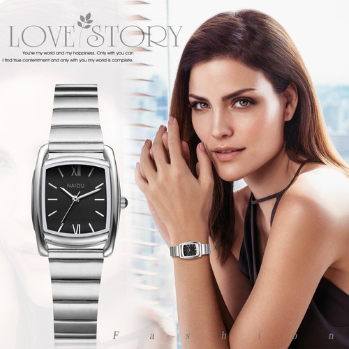 Women Business Easy to Read Dial Stainless Steel Band Quartz Square Wrist Watch - Picture 8 of 11