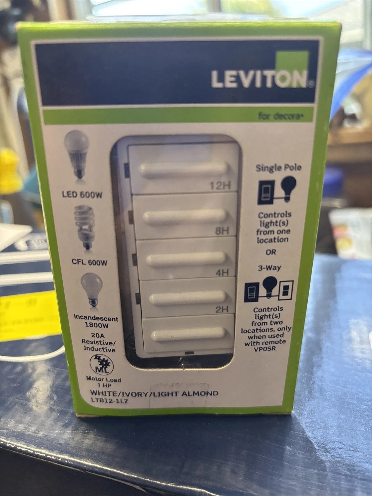 Leviton Decora LTB12-1LZ Timer Switch 2-4-8-12 Hour 1800W 20A 1HP White
Opens in a new window or tab