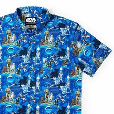 RSVLTS X Star Wars Luke Sleepwalker Size Medium Mens Blue KUNUFLEX Button Shirt