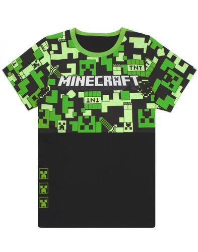 Minecraft Creeper All-Over Print & Logo Short Sleeve Long Leg Pyjama Set Boys - Picture 2 of 10