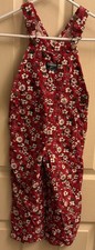 Oshkosh Girl Red Corduroy Cherry Blossom Floral Vestbak Overalls Sz 4 Toddler