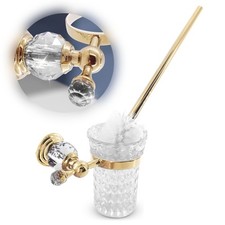 Gold Stainless Steel Brush with Crystal Brush Holder Set   Wall Mounted Holde...