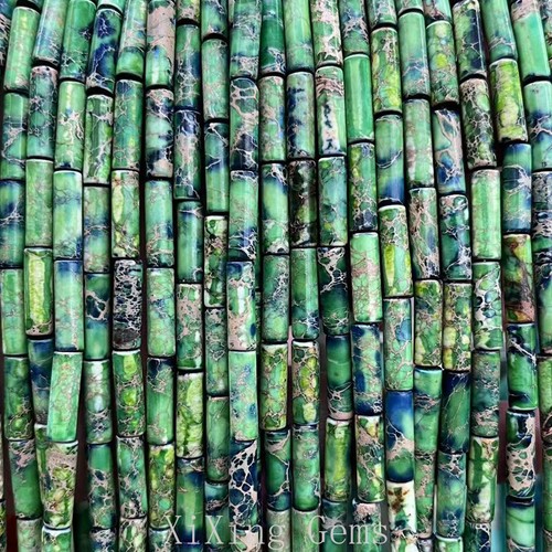 Tubo cilíndrico verde de 4x13 mm cuentas de jaspe de sedimentos marinos naturales para hacer joyas - Imagen 2 de 6