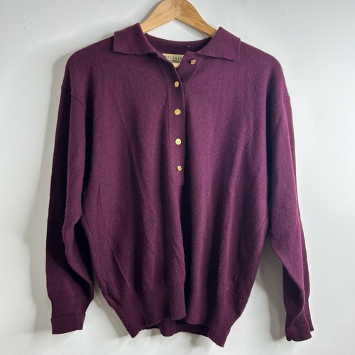 Sutton Studio Pullover Damen M Burgund Kaschmir Kragen Pulli Goldknöpfe