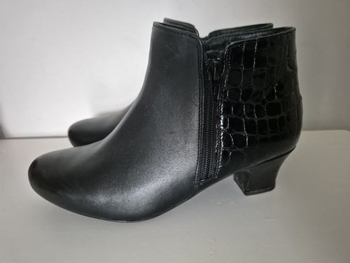 Hotter Delight Black Leather Snake Print Heeled Comfort Ankle Boots Uk 5.5 STD - Picture 3 of 12