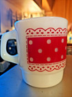Vintage Fireking Milk Glass Mug Red Polka Dot Lace Pattern Anchor Hocking USA — photo 1