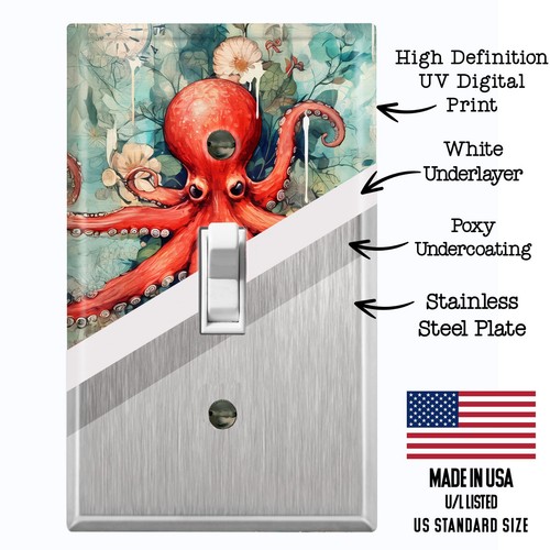 Metall Lichtschalter Steckdose Abdeckung Wandplatte Oktopus Ozean Marine Dekor OCN167 - Bild 2 von 35
