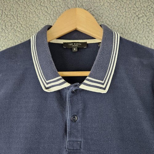 Ted Baker Polo Shirt Mens Large Blue Striped Collar Short Sleeve Casual Peruvian - Picture 3 of 13