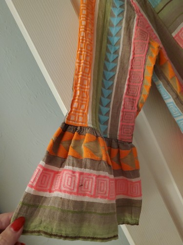 Devotion Twins Dress Neon Aztec Geometric Orange Pink Blue Boho Small BellSleeve - Picture 7 of 20