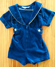 Vintage Blue Velveteen Sailor Romper Little Goodies by Good Lad 12 month