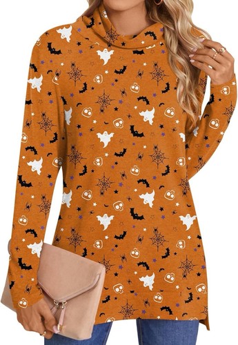 Women's Tunic Top Turtleneck Long Sleeve Shirt Halloween Sweater - Bild 1 von 4