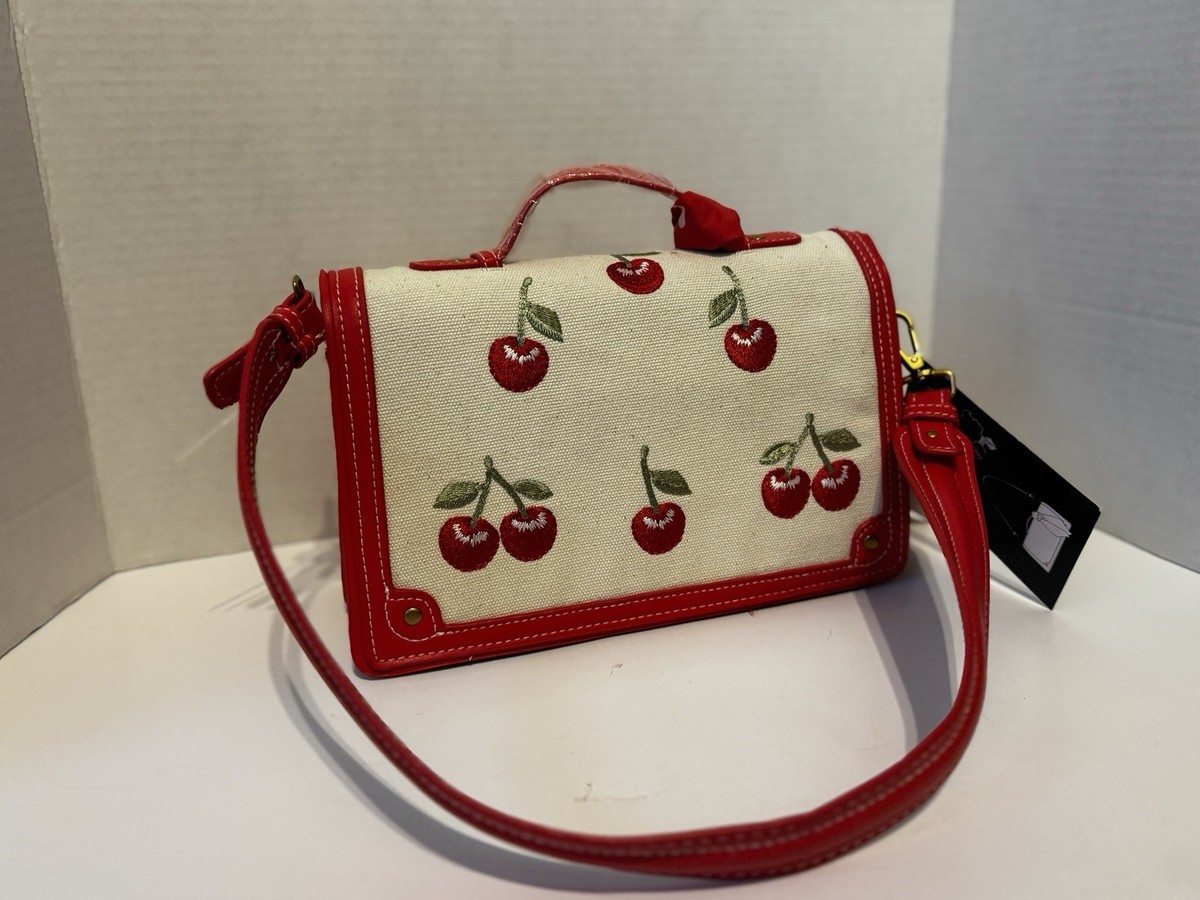 【チェリー】 Steve Madden Cherry Embroidered Shoulder Bag Red Beige with Polka