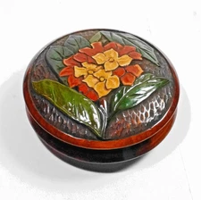 Vintage Japanese Lacquerware Kōgō Incense Container Camellia Motif Sanuki Carvin