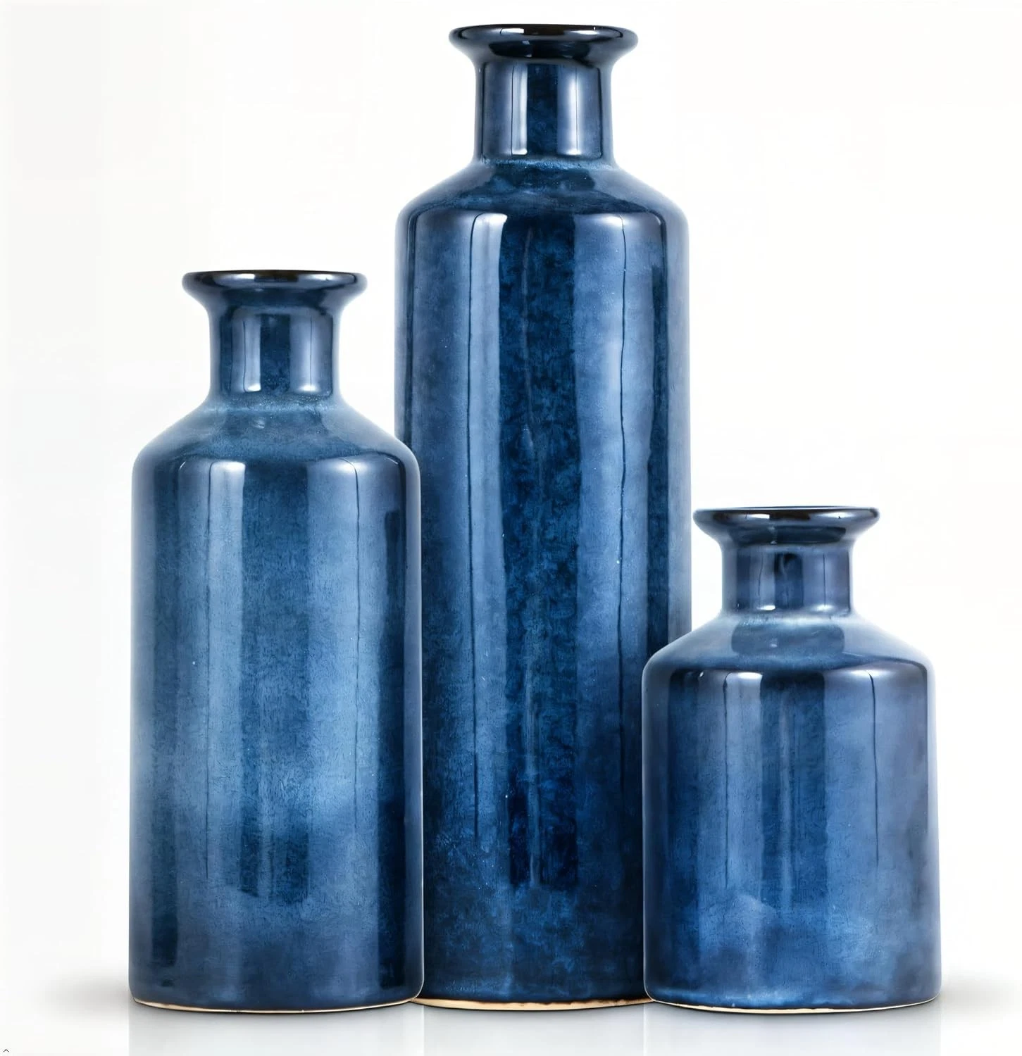 Blue Ceramic Vase Set of 3 Small Vases Modern Farmhouse Home Decor Bottles