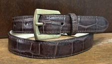 Nine West Brown Coc Embossed Leather Belt Sz 30 1 Wide Goldtone Bkl EUC Read
